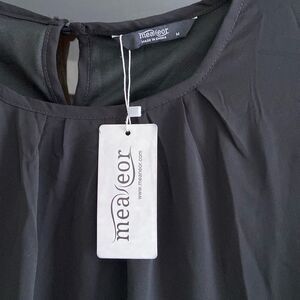 Meaneor Black Lightweight Long Sheer Sleeve Blouse new with tag